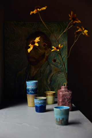 HKLIVING 70s ceramics: Van Gogh coffee mugs - Starry Night set of 2