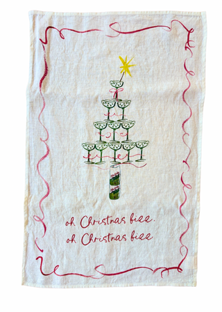 Oh Christmas Fizz - Champagne Christmas Tree Linen Teatowel