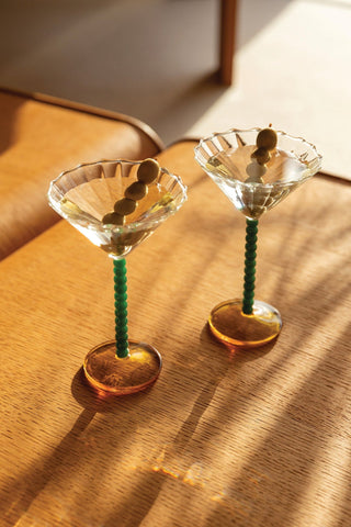 &Klevering Green, Orange & Clear Perle Coupe Set of 2 - La Gent Thoughtful Gifts