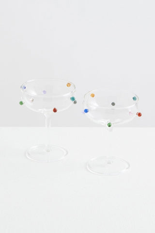 Maison Balzac Clear & Multi Pomponette Champagne Coupe Set of 2 - La Gent Thoughtful Gifts